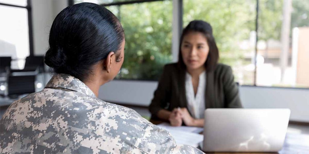Professional veteran working on his real estate career for veterans